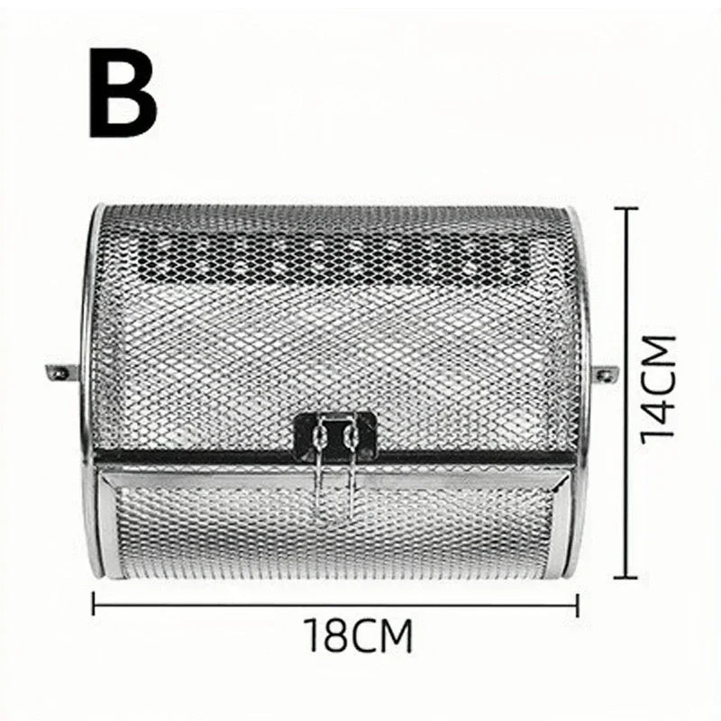 Stainless Steel Rotisserie Basket – Rotary Grill Drum for Nuts, Coffee Beans, BBQ