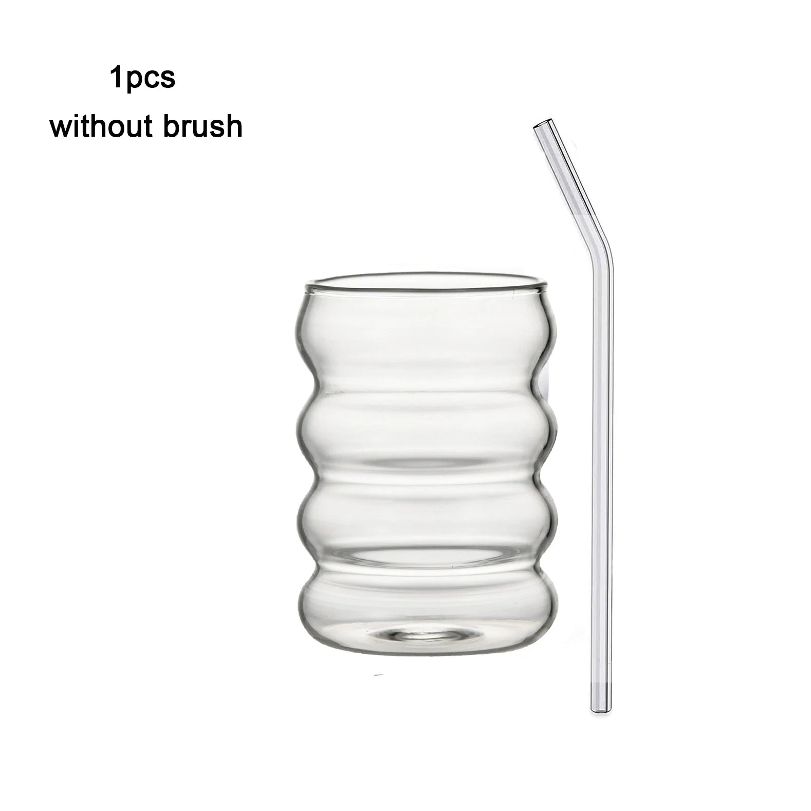Wave Glass Cup – 350 ml, With Straw