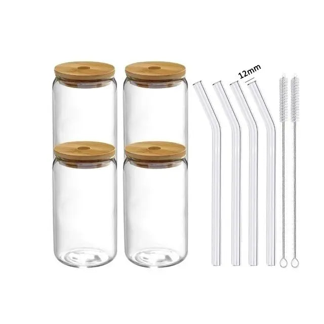 Glass cup with lid and straw. 🥤