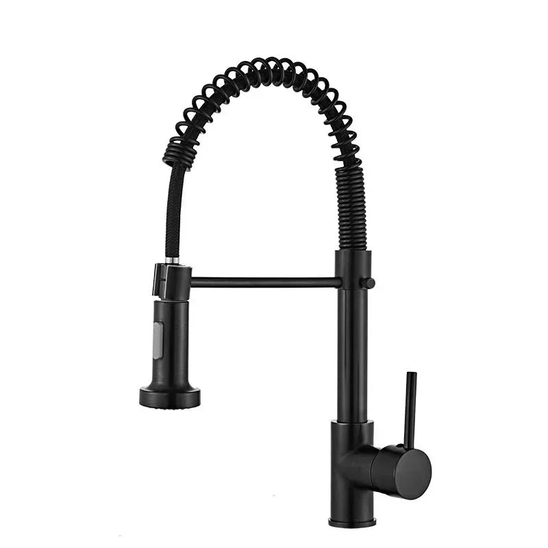 Touchless gold kitchen faucet with pull-out sprayer.