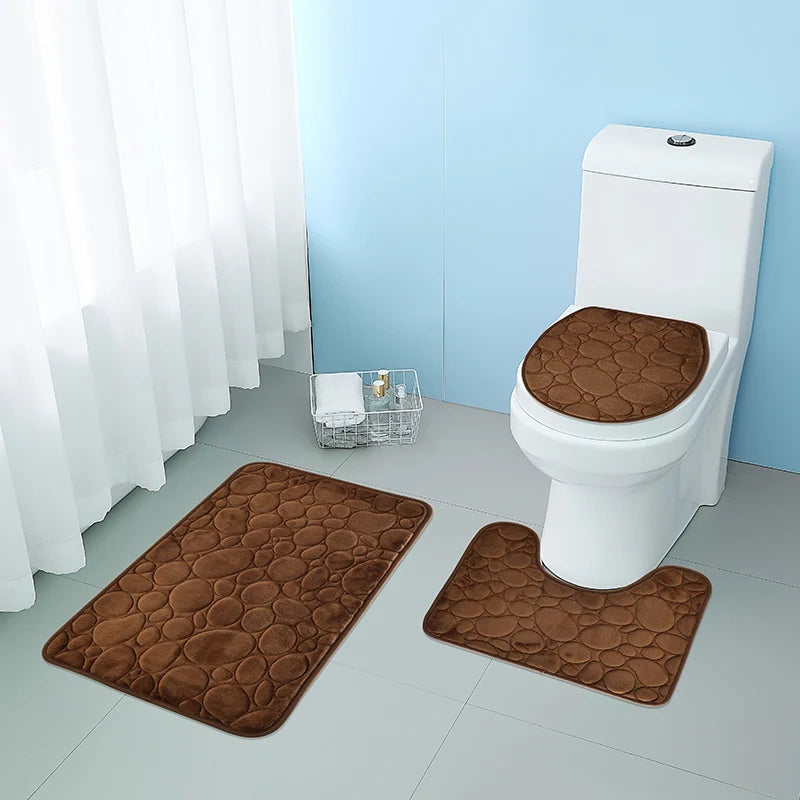 3-piece non-slip bathroom floor mat set.