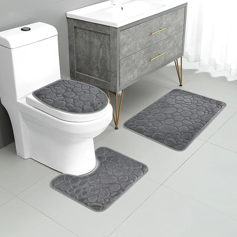 3-piece non-slip bathroom floor mat set.