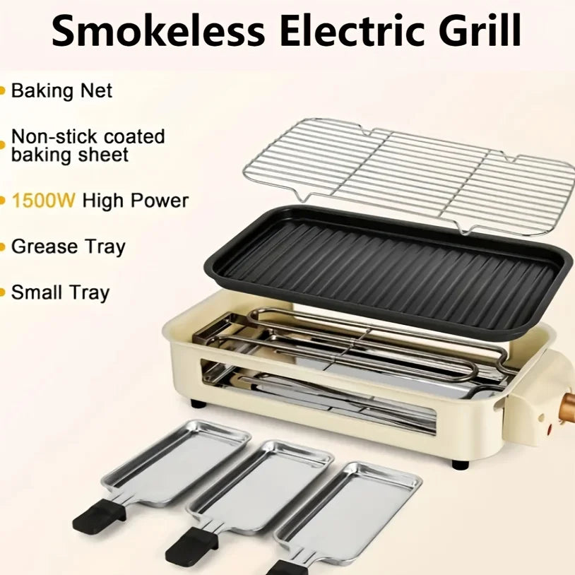 1500 W Smokeless Electric Grill – Indoor, Portable, Non-Stick, Adjustable Temperature