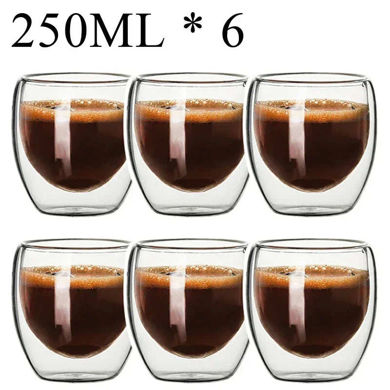 Double-wall glass mugs – heat-resistant. ☕