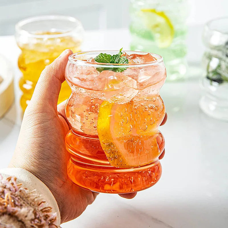 Wave Glass Cup – 350 ml, With Straw