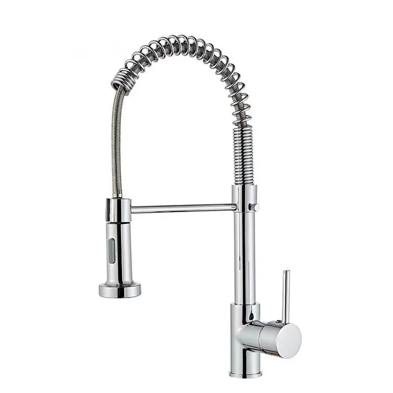 Touchless gold kitchen faucet with pull-out sprayer.