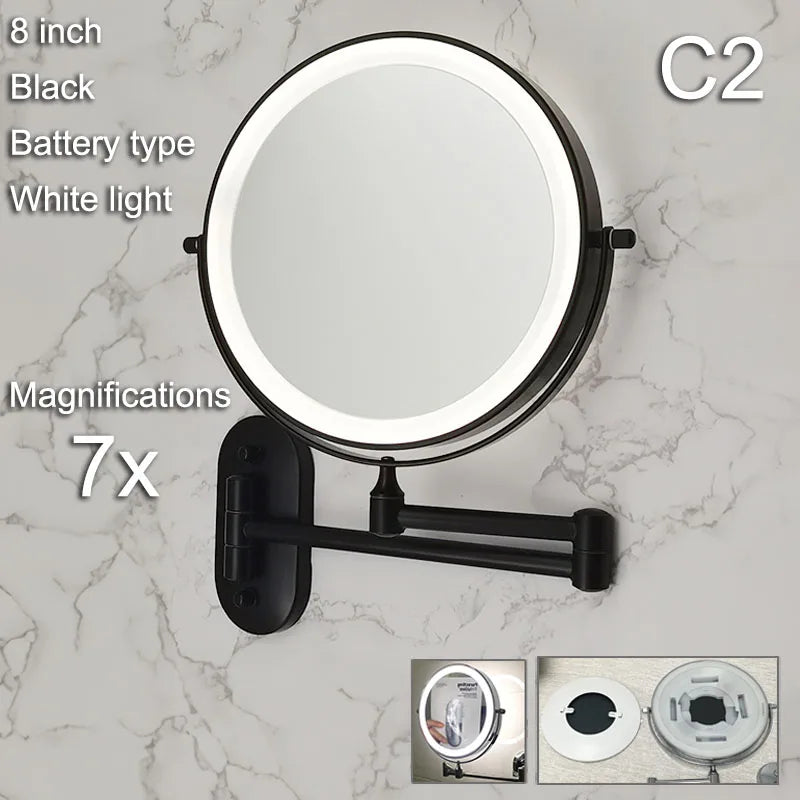 Folding Wall Makeup Mirror — Gold LED Double-Sided with Magnifying & USB Charging.