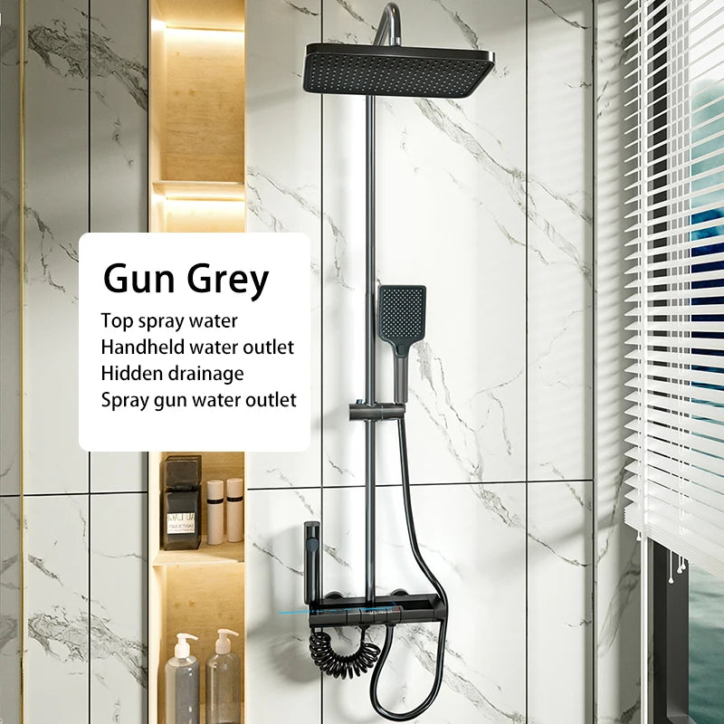 Digital Rain Shower Set — Piano Button with Ambient Light.