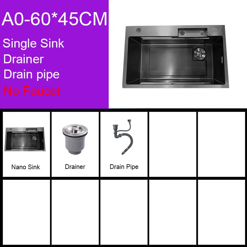 Multifunction Kitchen Faucet Set — Black Nano Waterfall Tap with Soap Dispenser, Stainless Steel