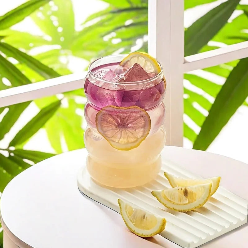 Wave Glass Cup – 350 ml, With Straw