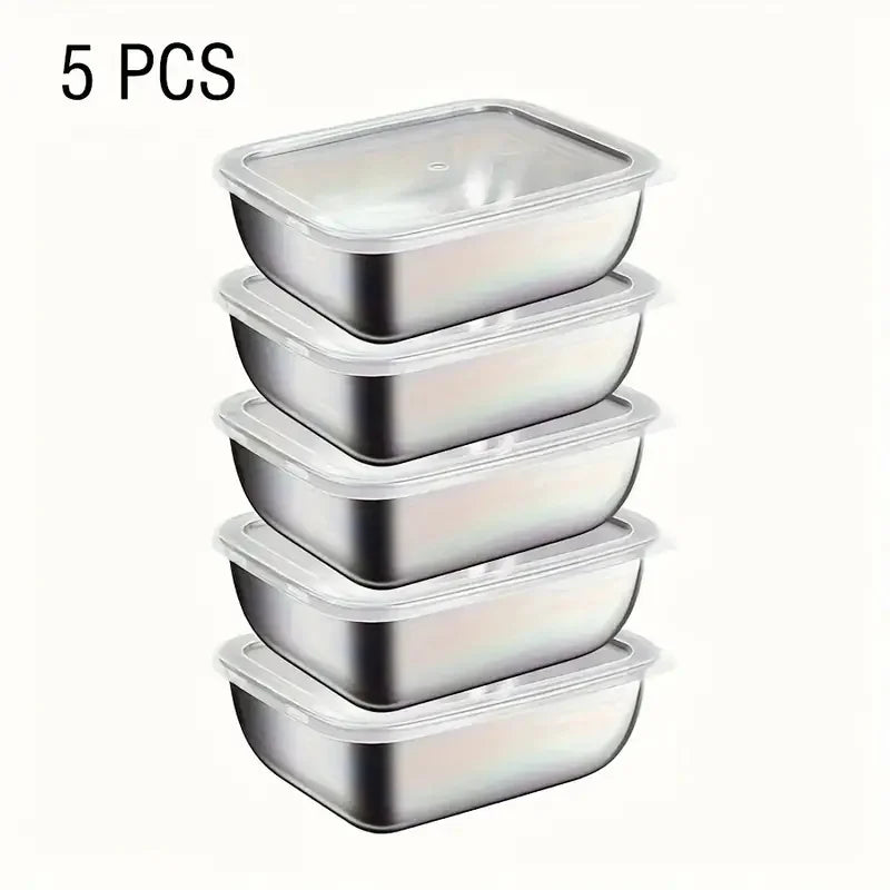 5pcs Stainless Steel Storage BoxeS,Durable, stackable, perfect for meal prep & travel