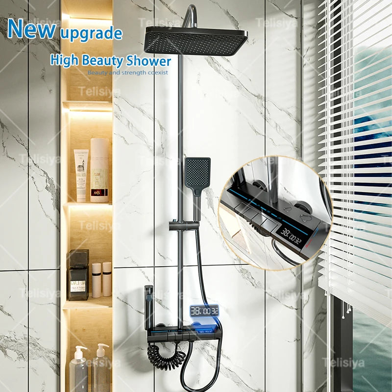 Digital Rain Shower Set — Piano Button with Ambient Light.