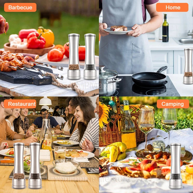 1–2 stainless steel manual pepper grinders for kitchen use.