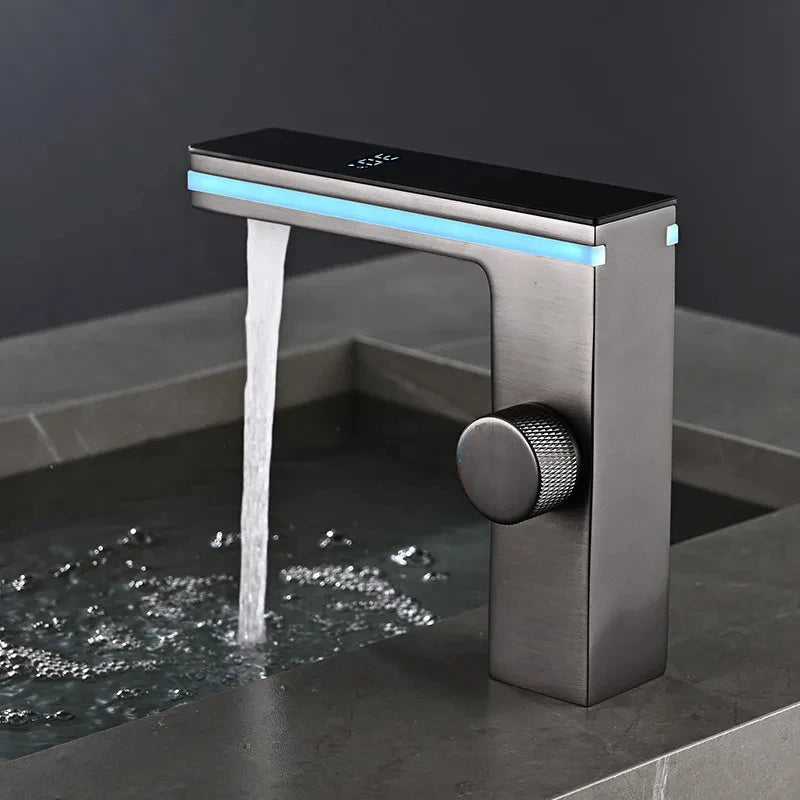 LED Bathroom Faucet — Digital Display, Brass Deck-Mounted Hot & Cold Mixer Tap.