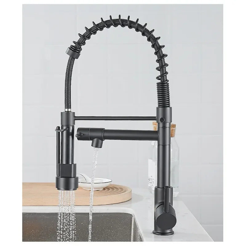 Touchless gold kitchen faucet with pull-out sprayer.