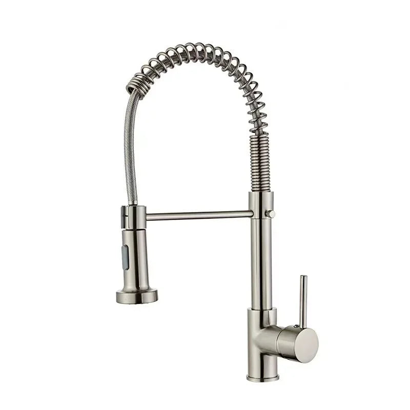Touchless gold kitchen faucet with pull-out sprayer.