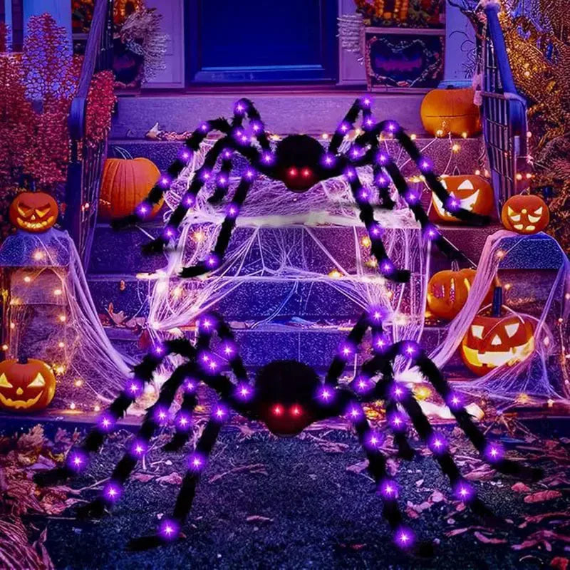 Glow-in-the-dark spider web Halloween yard decor.