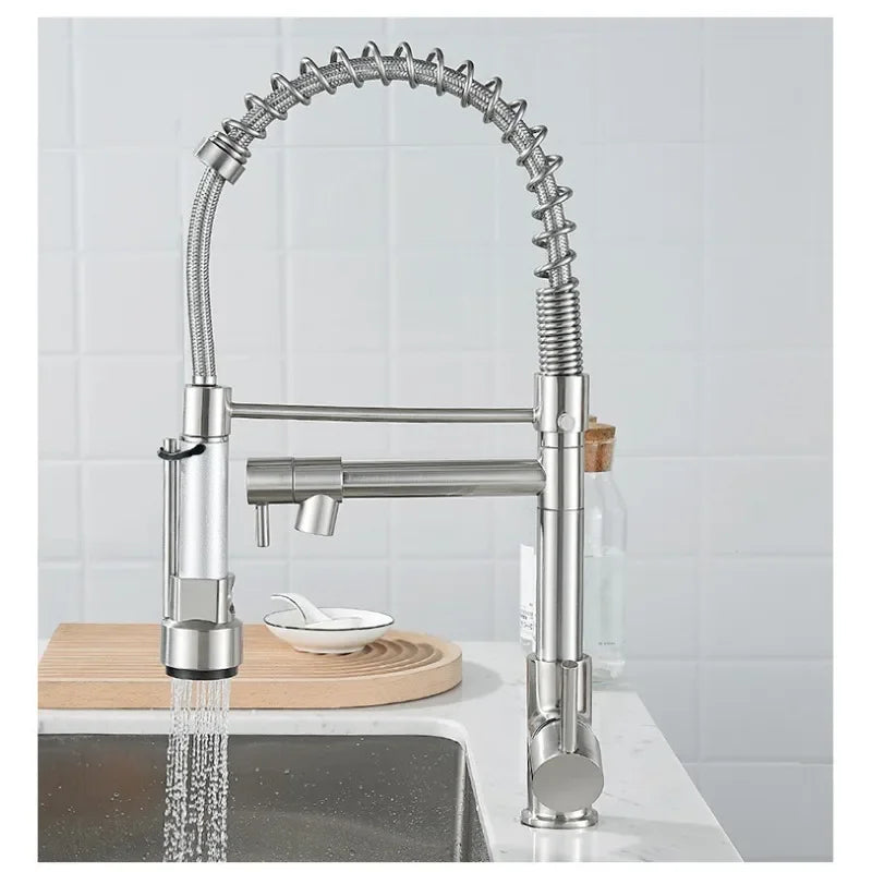 Touchless gold kitchen faucet with pull-out sprayer.