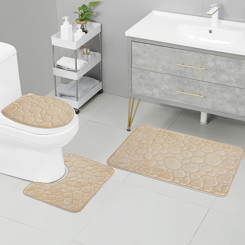 3-piece non-slip bathroom floor mat set.