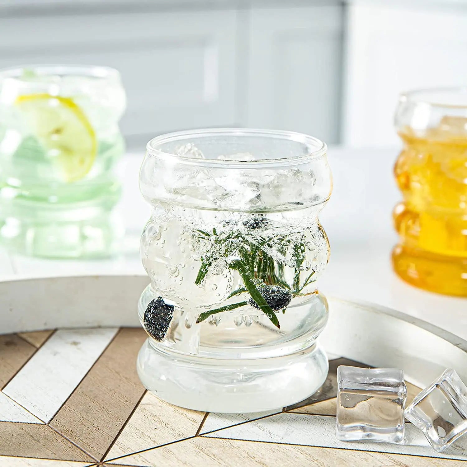 Wave Glass Cup – 350 ml, With Straw