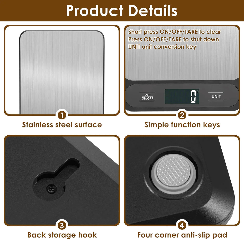 Digital Kitchen Scale — 10kg LCD Food Weighing Scale for Baking & Cooking.