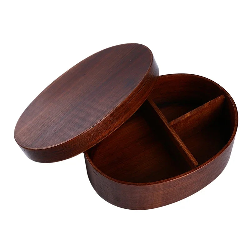 Japanese wooden bento box with 3 compartments.