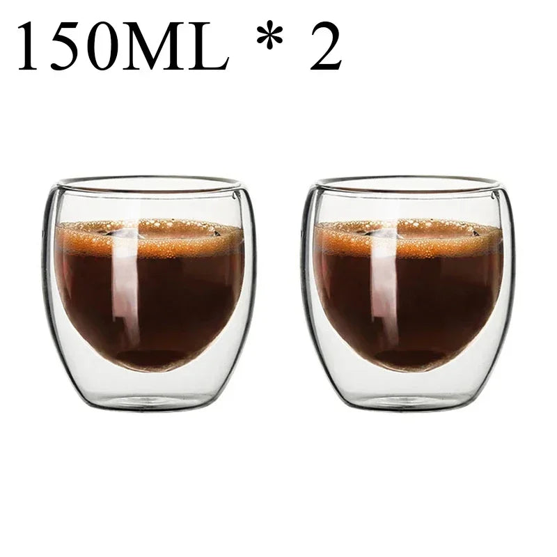 Double-wall glass mugs – heat-resistant. ☕