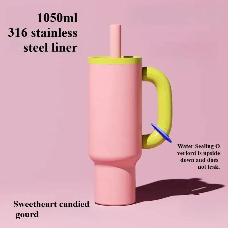 Stainless Steel Thermos Cup – 1050 ml, With Straw & Handle, Large Capacity