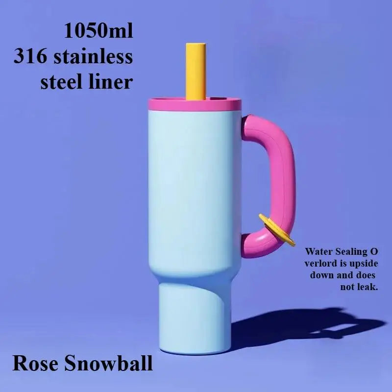 Stainless Steel Thermos Cup – 1050 ml, With Straw & Handle, Large Capacity