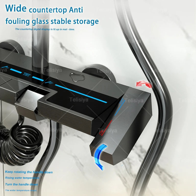 Digital Rain Shower Set — Piano Button with Ambient Light.
