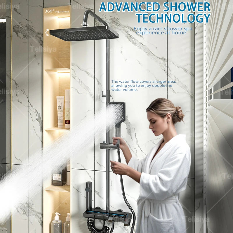 Digital Rain Shower Set — Piano Button with Ambient Light.