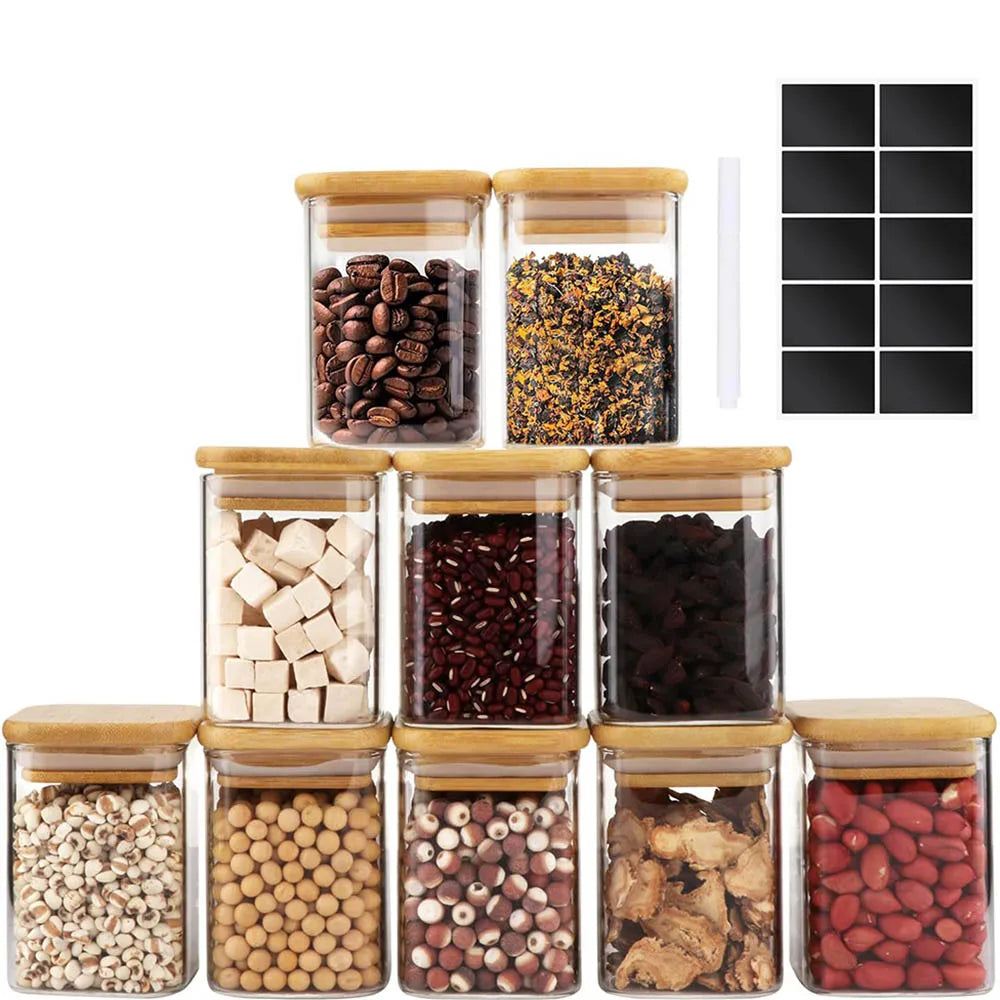 9oz Glass Spice Jars with Bamboo Lids