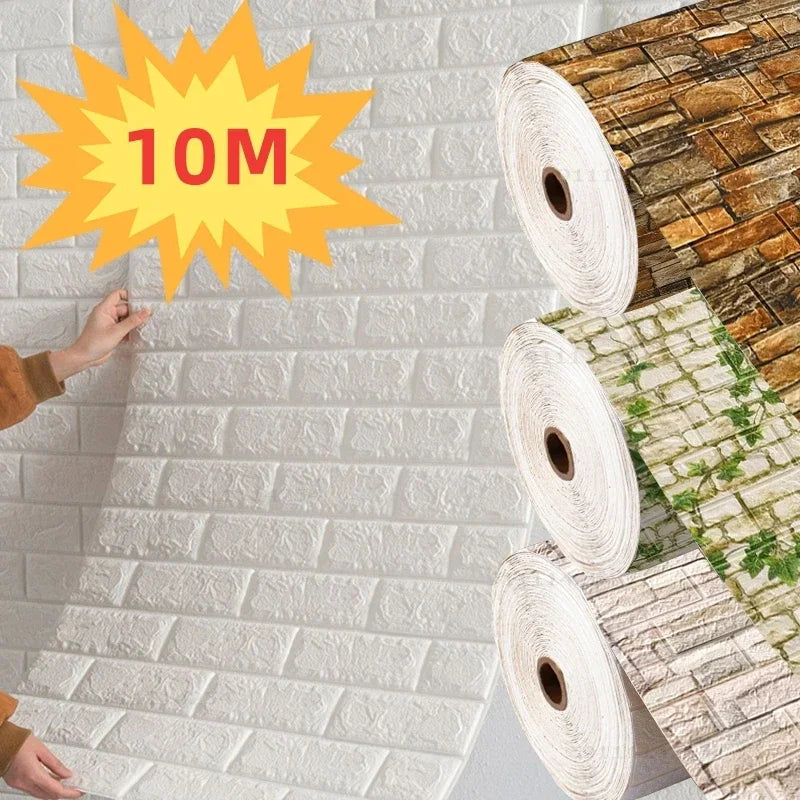 70cm x 10m 3D Foam Brick Wallpaper