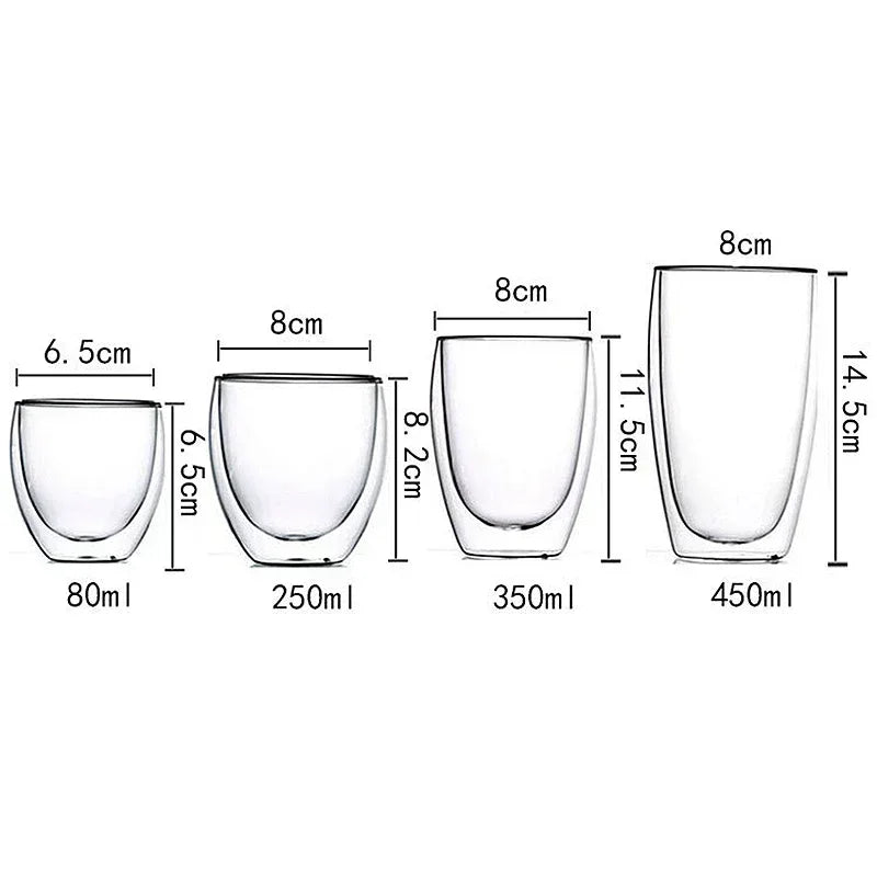 Double-wall glass mugs – heat-resistant. ☕