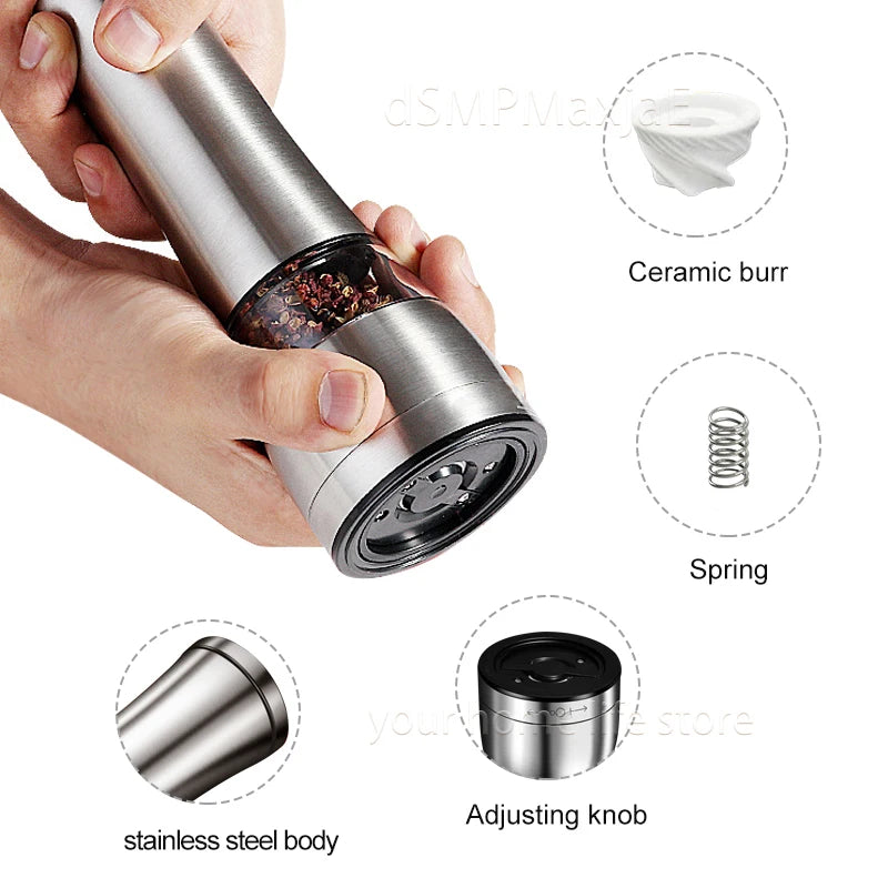 1–2 stainless steel manual pepper grinders for kitchen use.