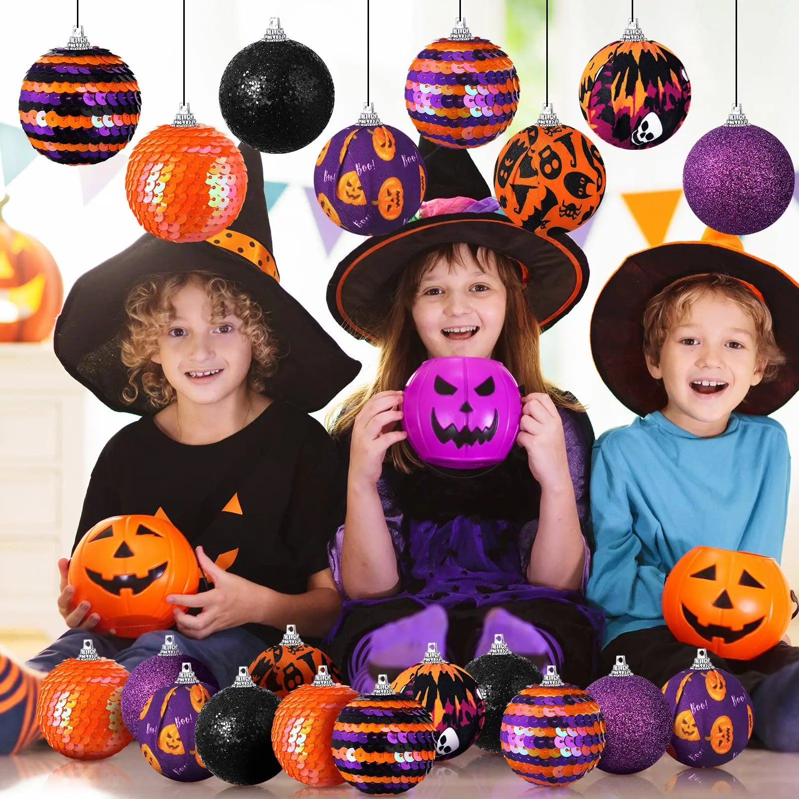 16pcs pumpkin Halloween tree ornaments.