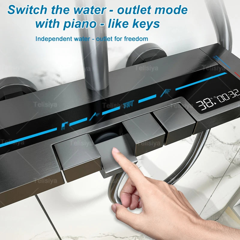 Digital Rain Shower Set — Piano Button with Ambient Light.