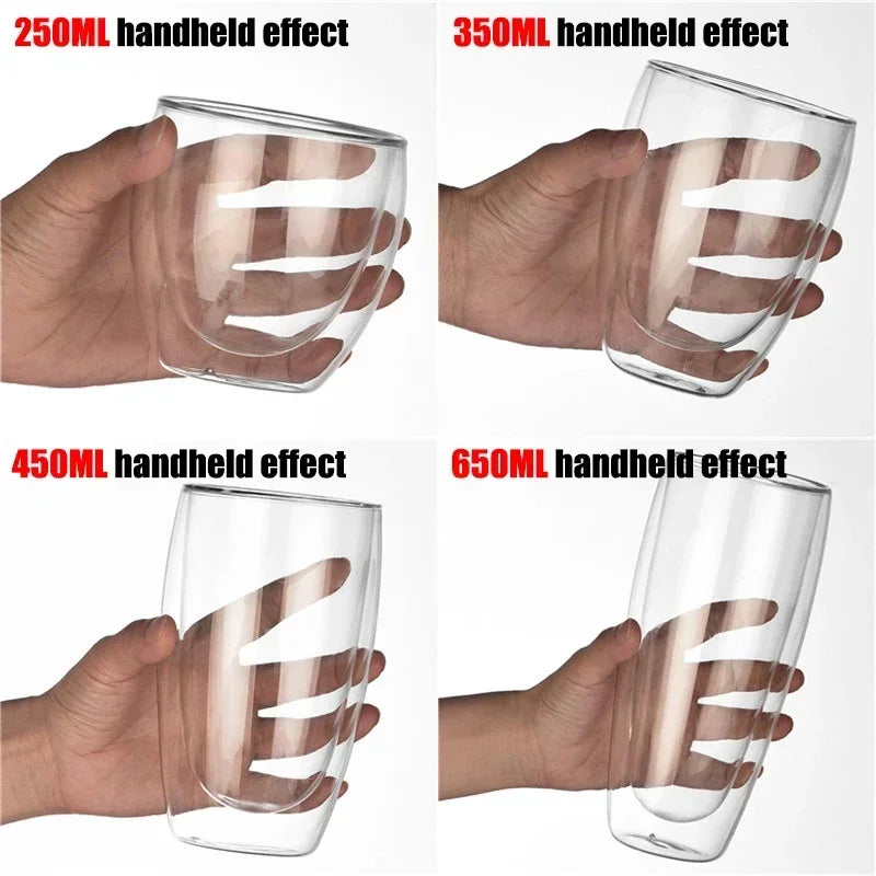 Double-wall glass mugs – heat-resistant. ☕