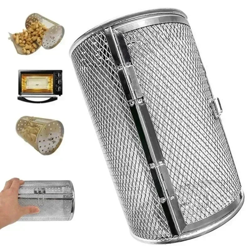 Stainless Steel Rotisserie Basket – Rotary Grill Drum for Nuts, Coffee Beans, BBQ