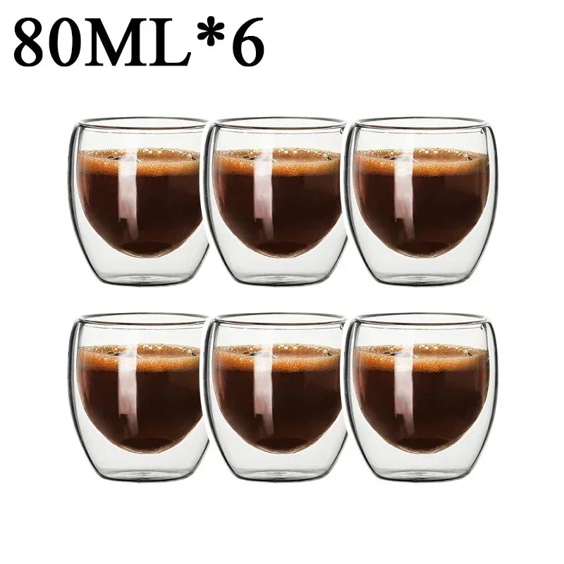 Double-wall glass mugs – heat-resistant. ☕
