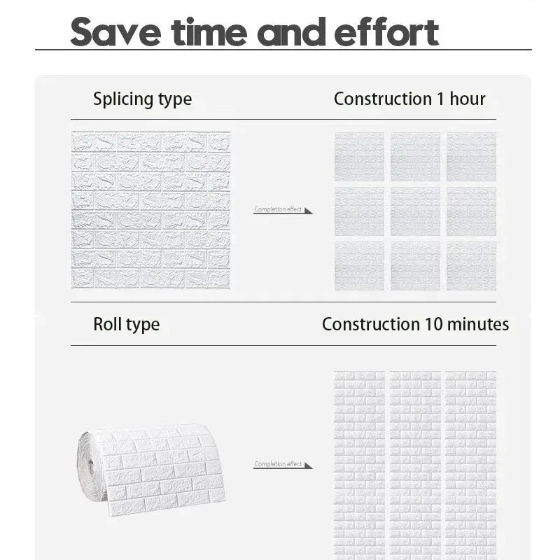 70cm x 10m 3D Foam Brick Wallpaper