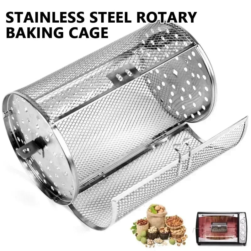Stainless Steel Rotisserie Basket – Rotary Grill Drum for Nuts, Coffee Beans, BBQ