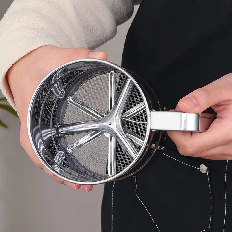 Stainless Steel Flour Sifter – Manual, One-Hand Press, With Scale, Baking & Coffee