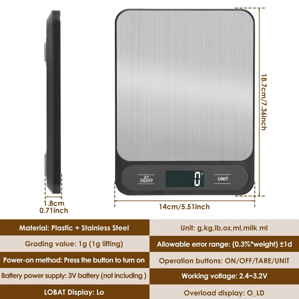 Digital Kitchen Scale — 10kg LCD Food Weighing Scale for Baking & Cooking.