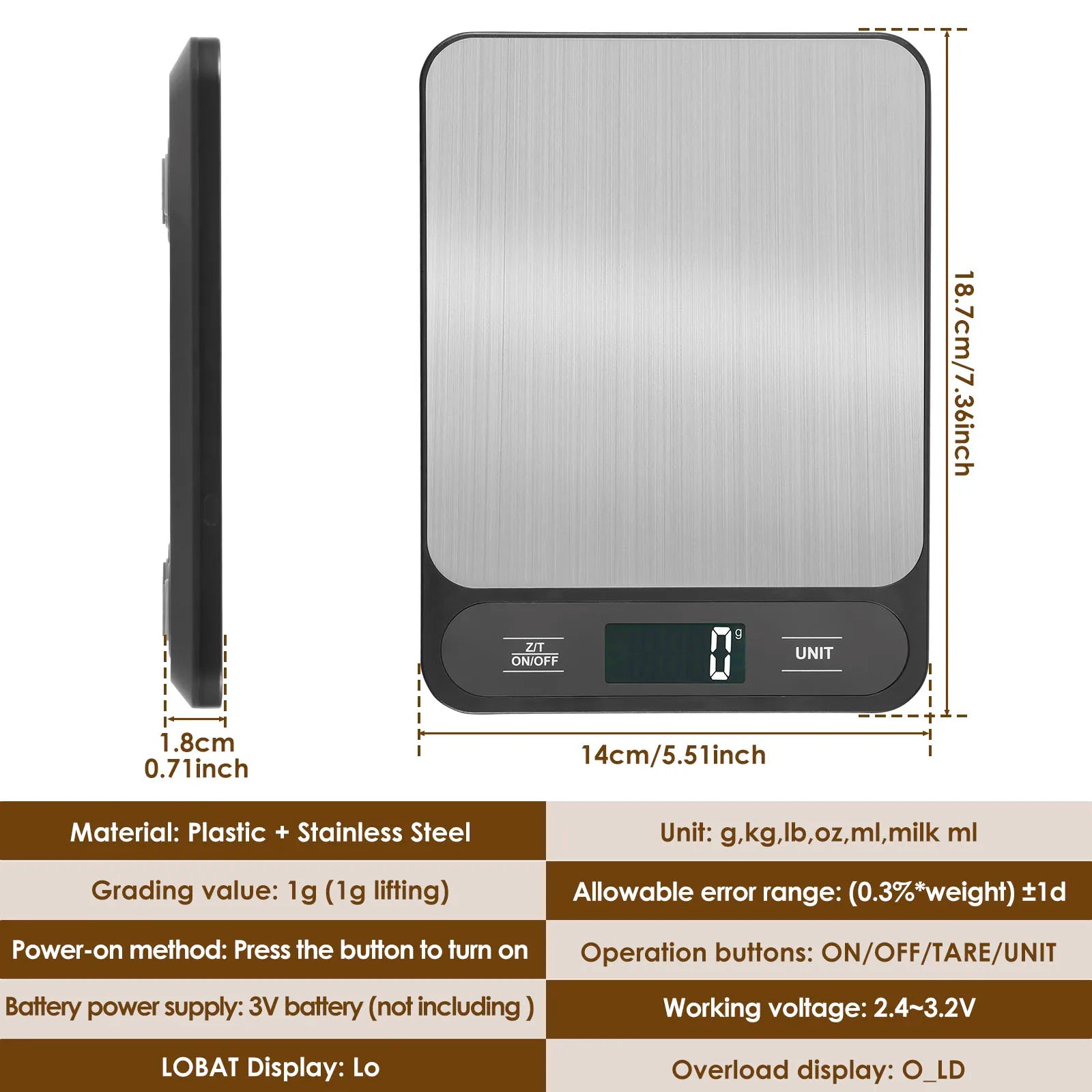 Digital Kitchen Scale — 10kg LCD Food Weighing Scale for Baking & Cooking.
