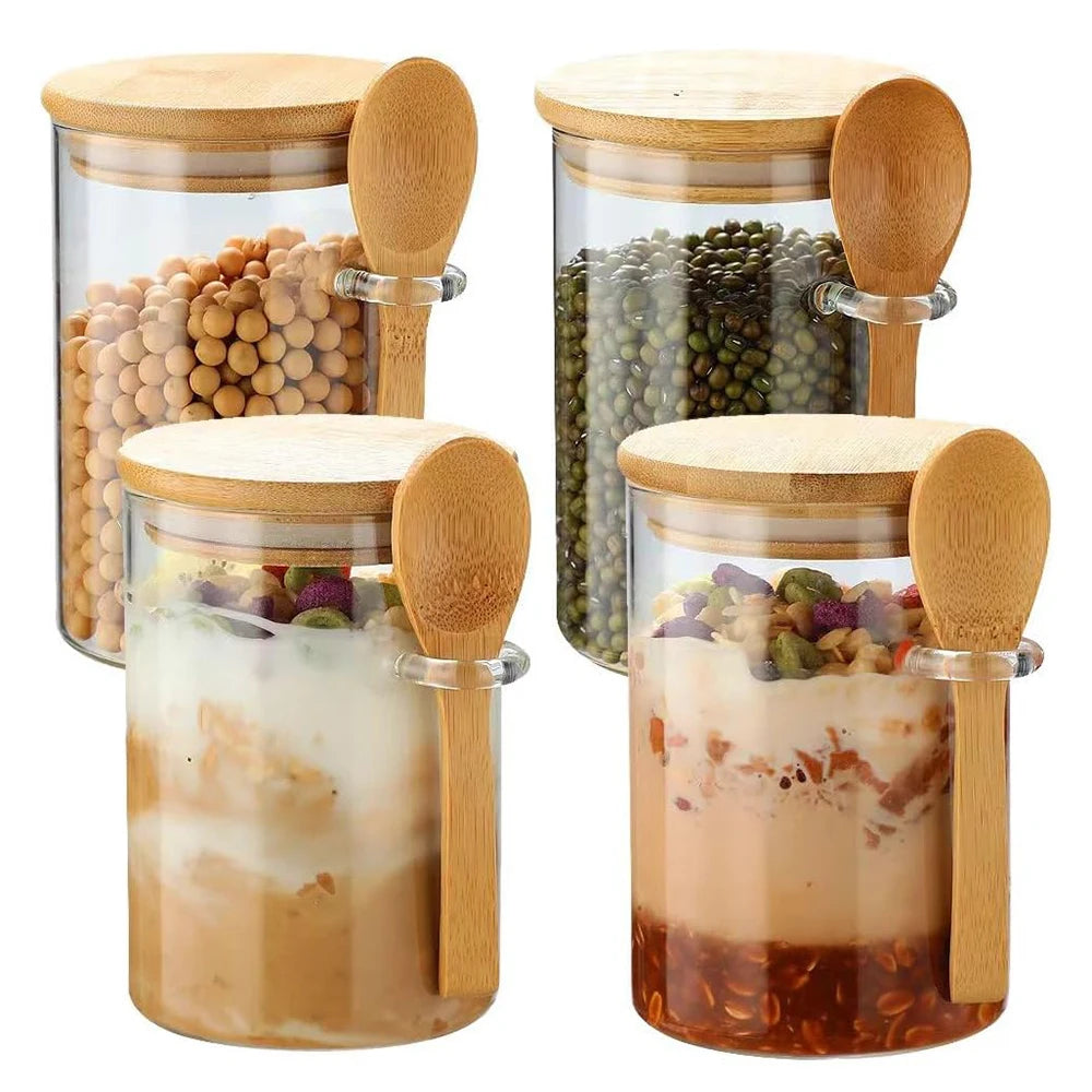 280ml Glass Jar with Bamboo Lid & Spoon – Airtight Food Storage Container