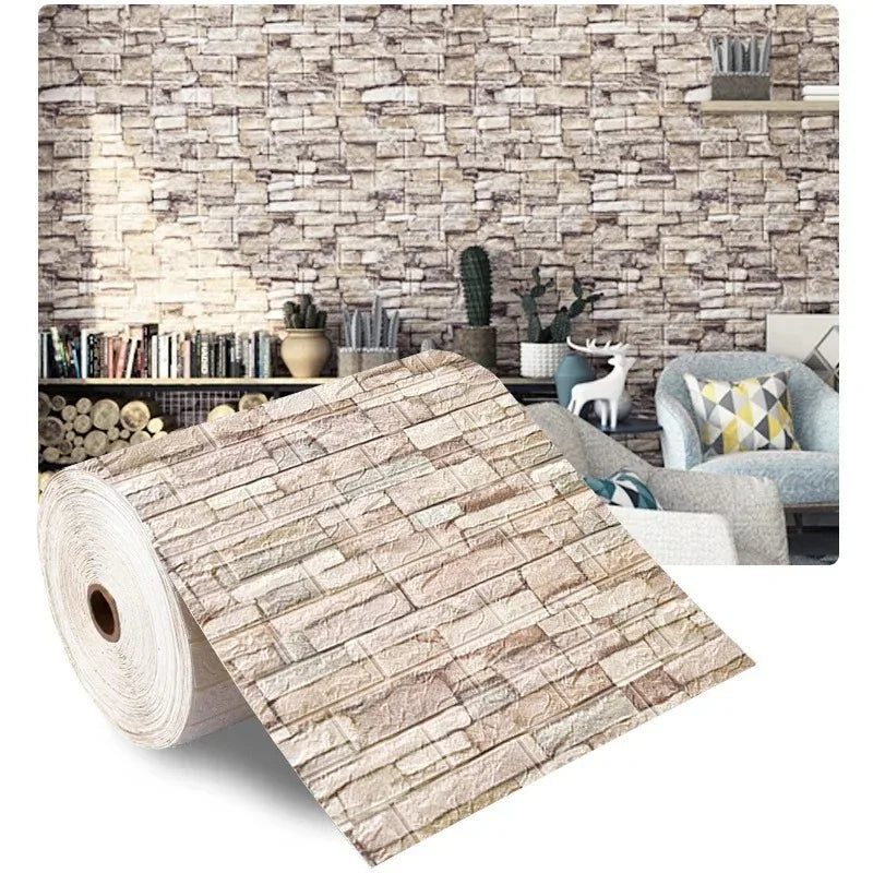 70cm x 10m 3D Foam Brick Wallpaper