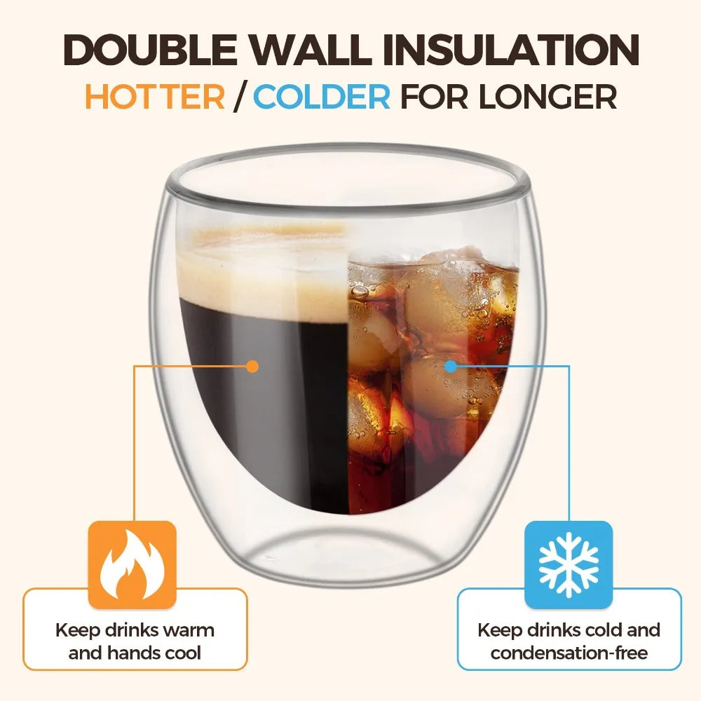 Double-wall glass cups – for coffee or tea. ☕