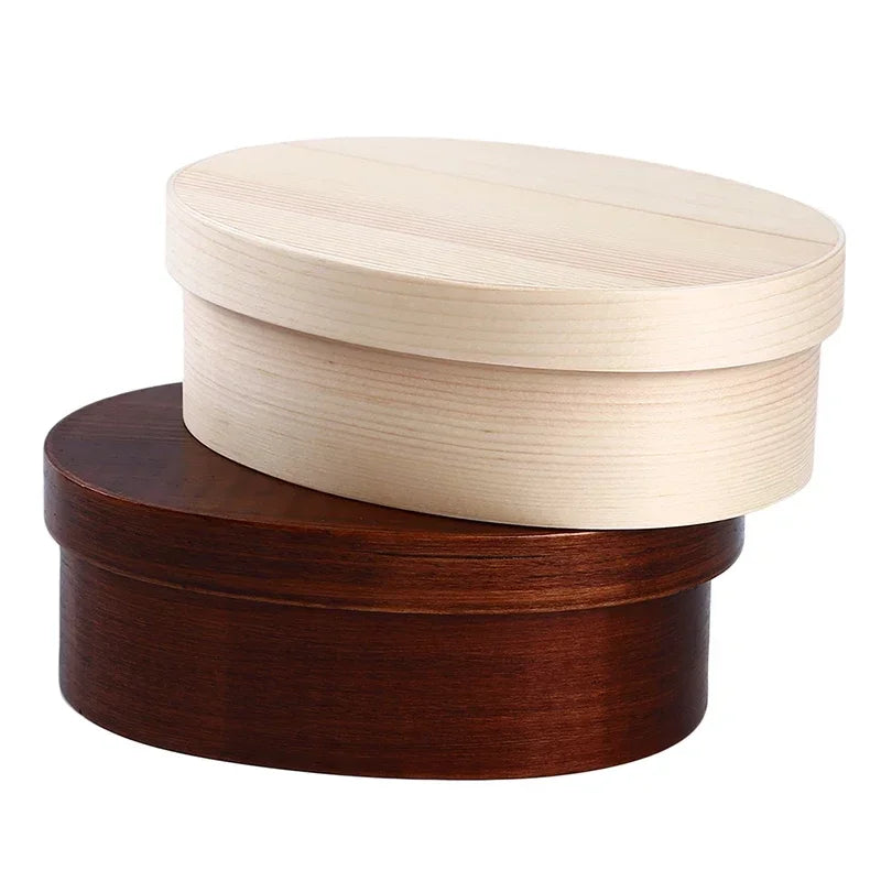 Japanese wooden bento box with 3 compartments.