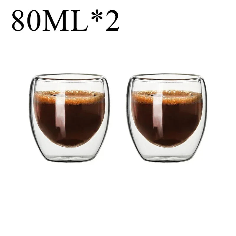 Double-wall glass mugs – heat-resistant. ☕